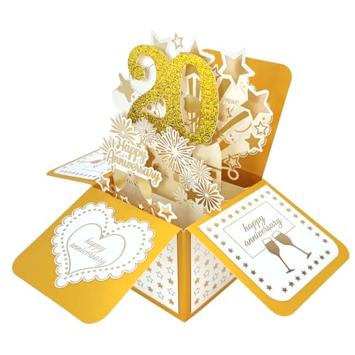 Felice 20 anni di anniversario di matrimonio pop-up biglietto di auguri per lui, grande regalo 3D 20 anni insieme per moglie, migliore idea regalo sposata 20 anni per lui