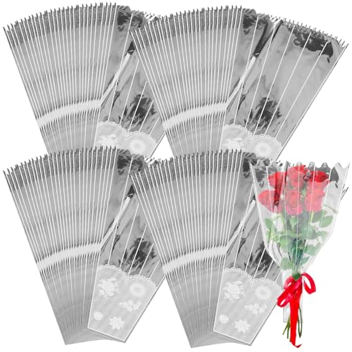 Pochettes en cellophane transparent pour bouquets | Lot de 400 emballages YUENPUN