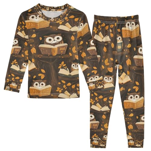 senya Owl Reading on Branches Pajamas Set Long Sleeve Soft Cotton Sleepwear 2 Piece