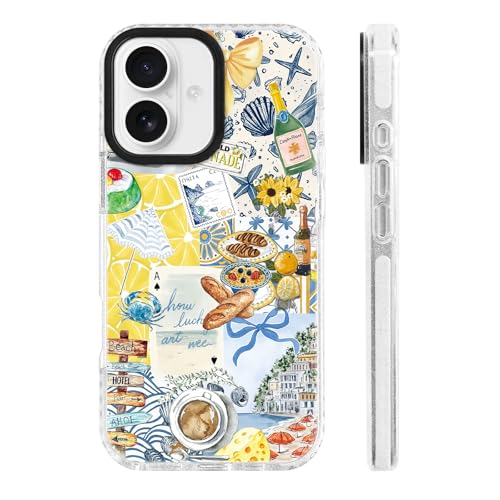 Coque iPhone 16 motif collage d'été et romance en TPU souple pour femmes et filles