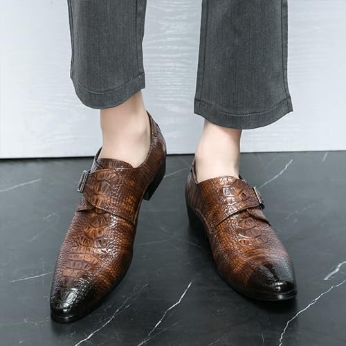 Men's Leather Monk Buckle Pointed-Toe Dress Oxford Shoes, Fashionable Chunky Low Heel Slip-on Low Top Business Formal Loafers for Office Work3