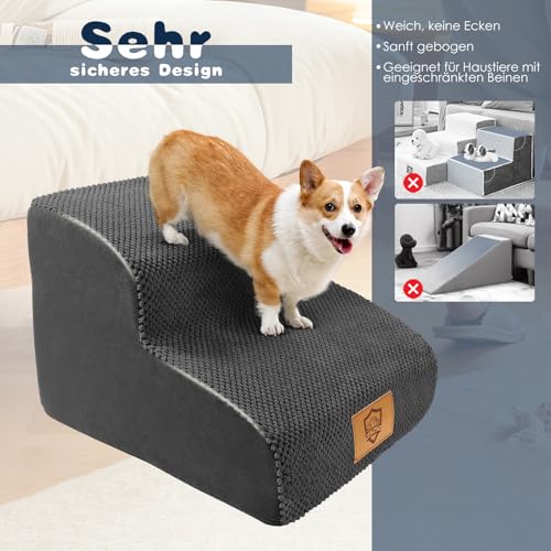Thihome Hundetreppe für Kleine Hunde, Thihome Hundetreppe 2 Stufen, Rutschfestem Katzentreppe für Alte Katzen, Haustiertreppe Sofa mit Waschbarem Bezug, Schwarze