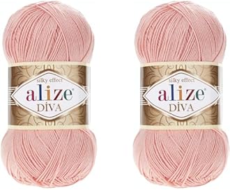 Alize Diva Hand Knitting Yarn - 100% Microfiber Acrylic With Silk Effect - Crochet Art Lace Craft - 2 Skeins, 200gr, 767 Yds (145-Powder)