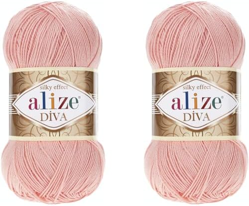 Alize Diva Hand Knitting Yarn - 100% Microfiber Acrylic With Silk Effect - Crochet Art Lace Craft - 2 Skeins, 200gr, 767 Yds (145-Powder)