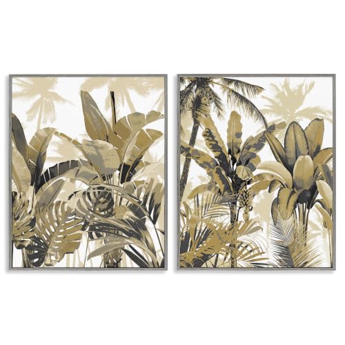 Tropical Jungle Plants Botanical, 11 x 14 Inch Framed Giclée Print Set
