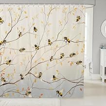 Erosebridal Honey Bee Shower Curtain 72" Wx72 L,Yellow Leaves Bath Curtain for Kids Boys Girls Teens,Cute Bee Wild Animal Bathroom Accessories