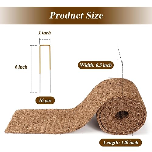 Lukloy Natural Mulch Roll For Landscaping 240 Inch X 6.3 Inch Coconut Fiber Liner Mulch Mat With 32 U-Shaped Steel Stakes, Thick Mulch Roll For Garden Edging Border thumb #5