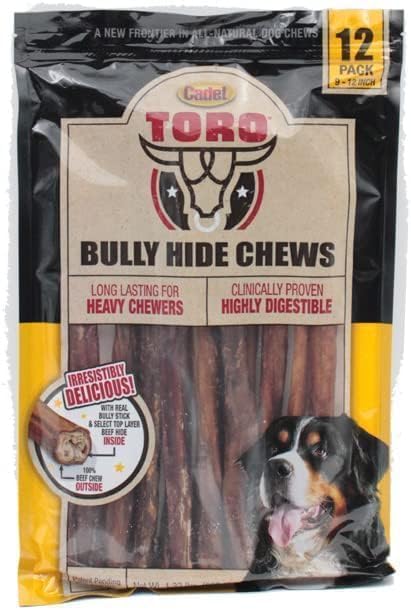 Cadet Toro Bully Hide Chews, All-Natural Dog Chews, 9"-12" (12 Count)