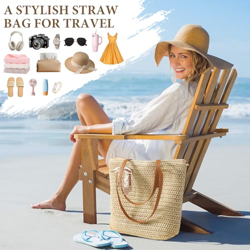 Trifabricy Beach Bags for Women, Large Straw Beach Bag, Woven Beach Tote Bag Shoulder Handbags, Packable Straw Bag Beach Purse for Summer Vacation, Beige by Trifabricy - Used condition - Image 6