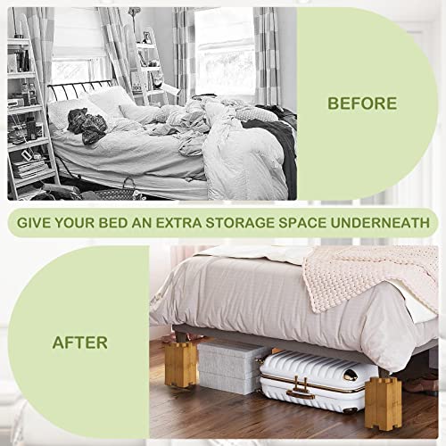 Bed Risers 4 Inch, Adjustable Furniture Risers Lift Heights 4, 8 Inch Heavy Duty Stackable Wood Raisers With Anti-Slip Foam Pads For Couch, Sofa, Table, Chair, Supports Up To 6,000 Lbs, 4 Pack, Brown #TOP6