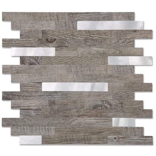Yipscazo Peel and Stick Wood Metal Backsplash, Stick on Tiles for Backsplash Kitchen (Light Brown Wood, 20-Pack) by Yipscazo - Used condition - US$31.83