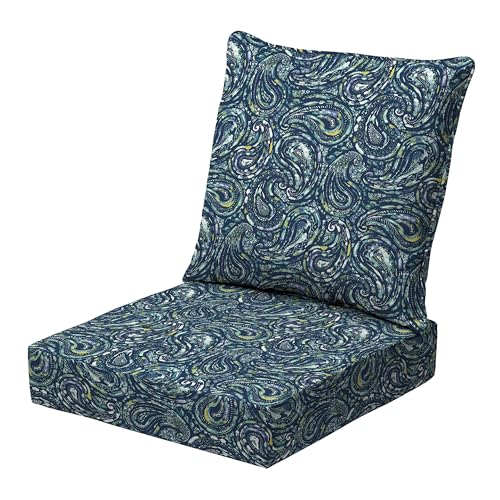 Image of Arden earthFIBER Outdoor Deep Seat Cushion Set, 24 x 24, Rain-Proof, Fade Resistant, Deep Seat Bottom and Back Cushion for Chair, Sofa Sapphire Blue Ridge Paisley