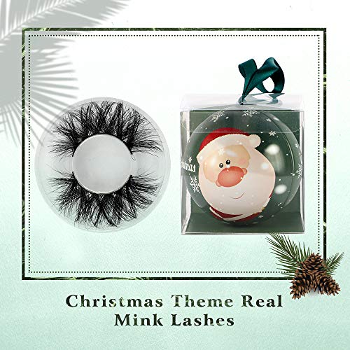 Yawamica 22MM Real Mink Eyelashes Dramatic Thick False Lashes Pack 5D Fluffy Volume False Eyelashes Full Long Wispy Soft Fake Eyelashes Christams Theme Ornament 1 Pair Eyelashes Pack