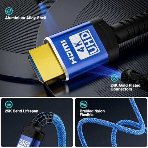 Image of 4K HDMI Cable 50FT, High Speed HDMI 18Gbps 2.0 Braided Cord,4K@60HZ,3D,ARC,HDCP 2.2,HDR,CEC,Gold Plated Connector Ethernet Audio Video Return for HDTV /PS4 /3 /Xbox /Monitor /Projector ect