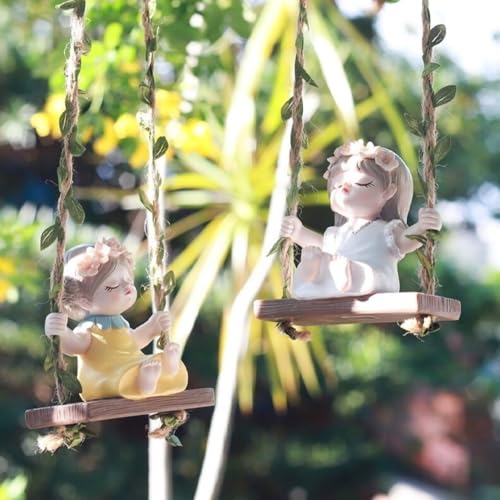 Image of The Decorshed Cute Girl Swing Idol Figurine - Combo Pack of 2 | Decorative Resin Cute Idol of Girl On Jute Rope Swing | Home Decor Item | Ideal for Gardens, Balconies, Windows & Kids Room