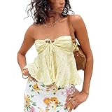 Women's Strapless Sleeveless Ruffle Hem Vintage Y2k Going Out Top - Yellow