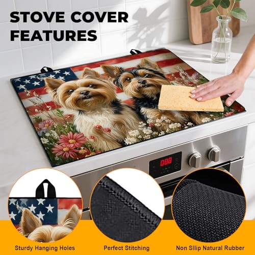 Image of Patriotic Stove Top Cover, Heat Resistant Electric Stove Protector Mat, Large Diatomite Kitchen Counter Mat, Independence Day Decor American Flag Kitchen Accessory (dog-1, 28x20 Inch)
