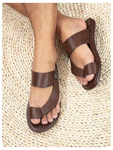 GORGLITTER Men's Beach Leather Double Band Studded Sandals Toe Post Flat Shoes Pu Slide Slippers4