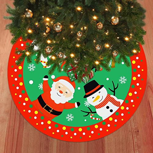 Christmas Tree Skirt, Xmas Tree Skirt With Santa Elk Bear Snowman Pattern, 36 Inch Green Red Tree Skirt For Christmas Decorations, Xmas Party Supplies, New Year House Decoration, Holiday Ornaments #TOP5