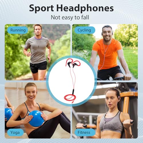 Image of Konohan 30 Pcs Over The Ear Earbuds Wired Sport Running Earphones Bulk 3.5 MM Plug Jack Wired Earbuds with Microphone Sweatproof Wrap Around Headphones with Over Ear Hook, 5 Colors