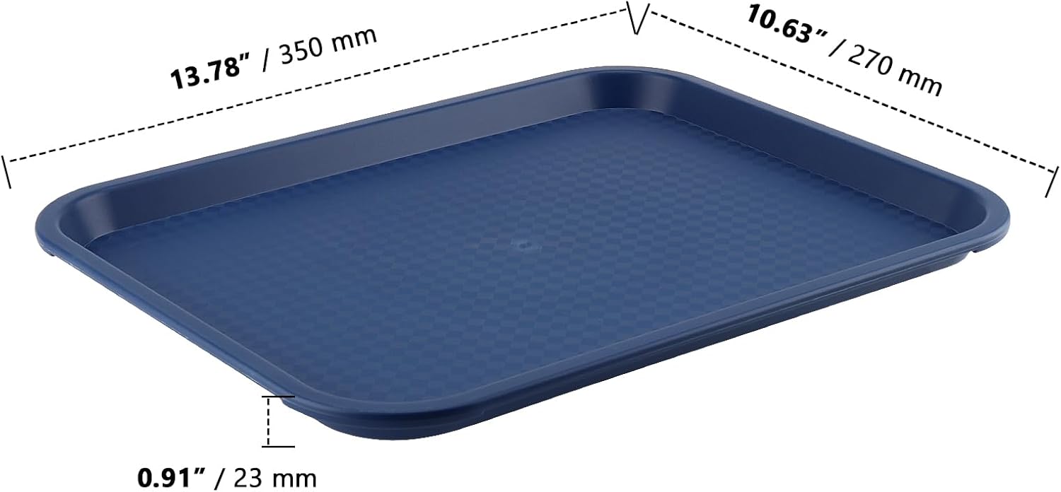 ZOENHOU 6 Pack 14 x 10 Inch Plastic Fast Food Tray, Rectangular Cafeteria Trays Food Serving Tray Bulk, Plastic Lunch Trays for Serving Food Home Restaurant Dinning Room Organization, Blue - Image 2