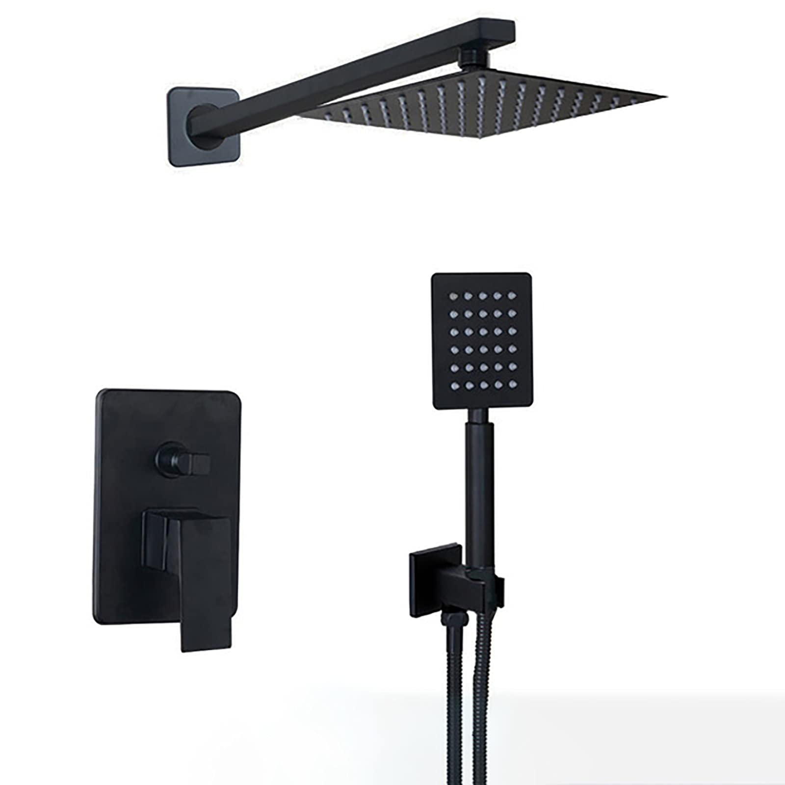 Robinet de douche noir avec pommeau effet pluie murale et kit douchette acier ino