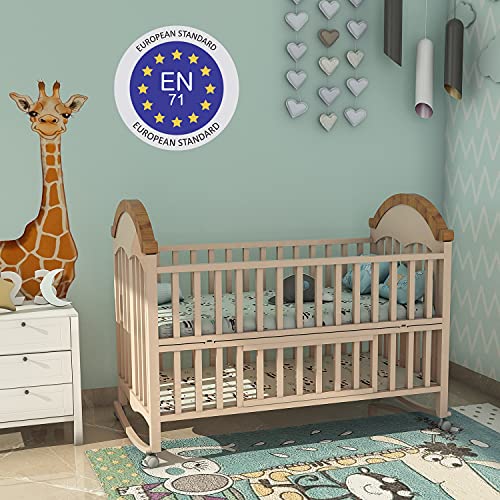Image of LuvLap C - 70 Wooden Baby Cot Cum Rocker, Baby Crib, Made of New Zealand Pinewood, Includes Mosquito net, 15Kg Capacity, Beige, Without Mattress