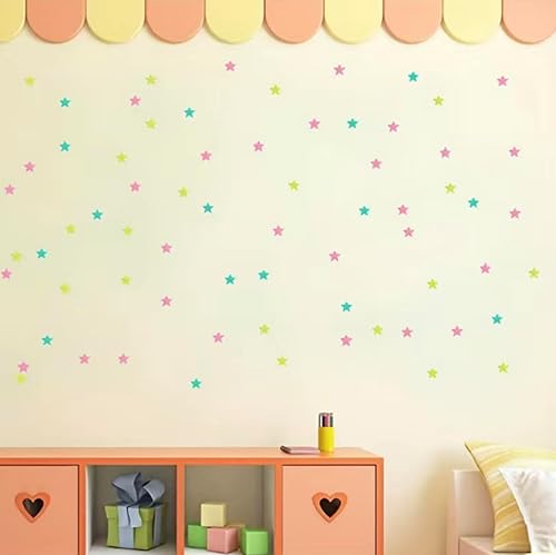 Miniatura 2 de 100 calcomanías fluorescentes de estrellas que brillan en la oscuridad, para pared y techo fluorescentes para el hogar, dormitorio, decoración de