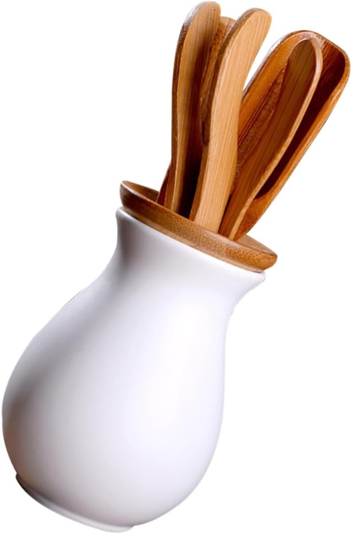 Ceramic Tea Ceremony Accessories Set with Bamboo, White