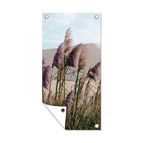 MuchoWow Poster exterieur Herbe de la pampa - Sable - Plantes - Dune Decoration murale 40x80 cm Résistant aux intempéries/soleil