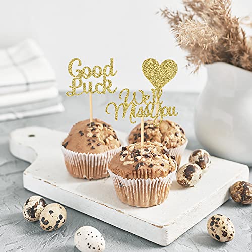 Donoter 24 Pieces We Will Miss You Cupcake Toppers Good Luck Heart Cake Picks For Going Away Party Table Decorations #TOP2