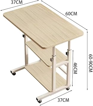 Movable Computer Desk, Height Adjustable Office Desk with 2 Storage Shelves, Mobile Laptop Table, Compact Corner Desk Space-Saving, Overbed Table for Living Room, Bedroom (Skin, Two Shelves)