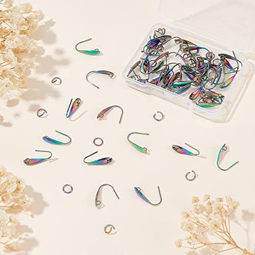DICOSMETIC Earring Hook Making Supplies Kit Stainless Steel 50Pcs Colorful Leaf Hook Earrings 0.8mm Pin Ear Wires and 50pcs Rainbow Color Jump Rings for DIY Earrings Jewelry Making, Hole: 1.4mm