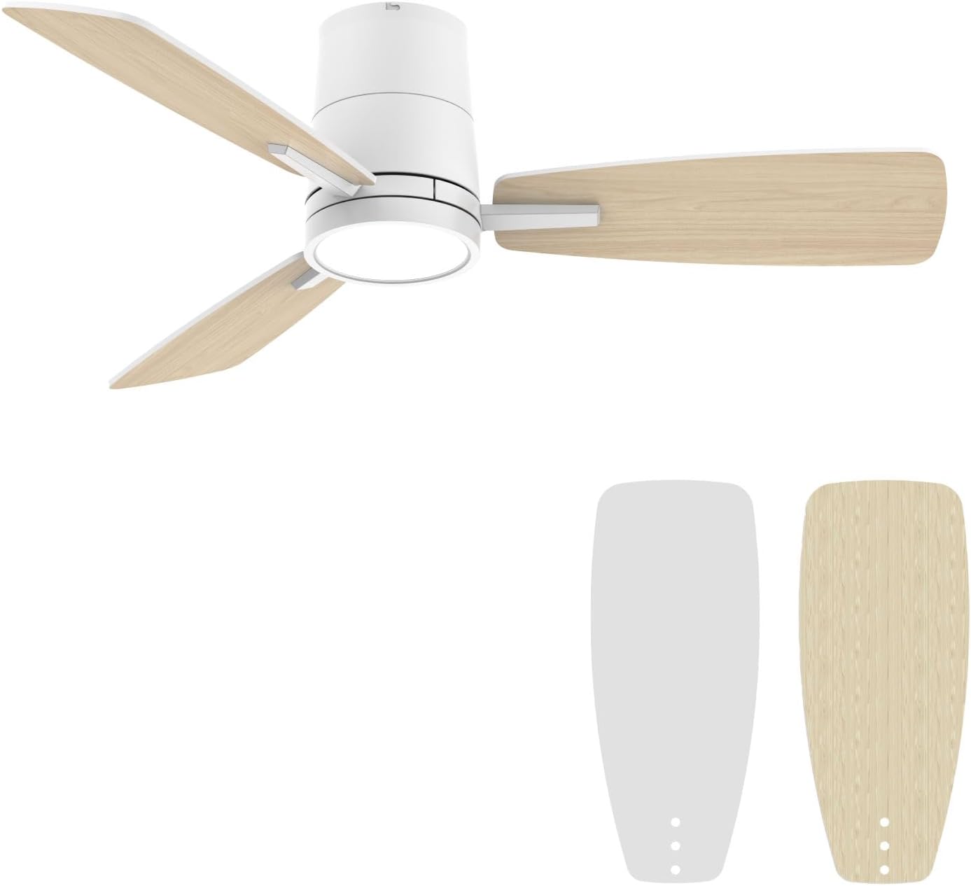 42 Inch Flush Mount Ceiling Fan with Dimmable Light | Quiet Reversible Motor,Easy to Install,6 Speeds,Timer,White Modern Ceiling Fan for Living Room,Bedroom,Kitchen,Office