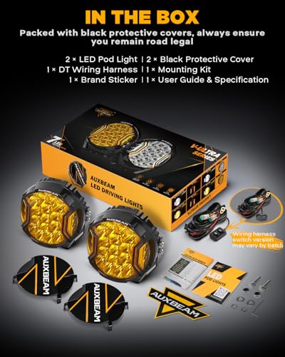 Image of Auxbeam V-Ultra Series 7-Inch Side Shooter Amber LED Offroad Lights 2-Pack | 270 Wide Coverage, DRL 3-in-1, Hyper Spot Lights, 26800LM 226W, Protective Covers, Round Fog Lights, Yellow Light Bar