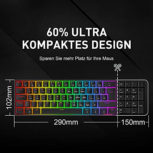 havit 60% Mechanische Tastatur und Maus mit Kabel, Type C kabelgebundene 61 Tasten Gaming Tastatur QWERTZ mit Rot Schalter, Programmierbare RGB Gaming Maus (KB611L) - Image 3
