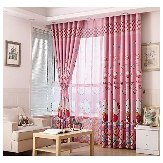 Söt HELLO KITTY rosa gardin, UV-säker, 3D-dörrgardin dubbelskydd, luktfri, miljövänligt duschdraperi, fönster, vardagsrum, sovrum, 200 x 280 cm