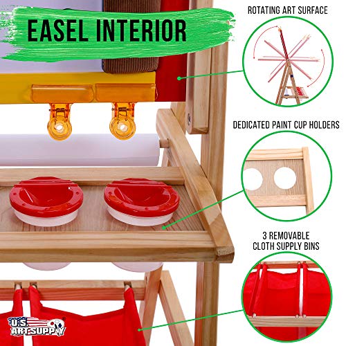 U.s. Art Supply Flip-Over Double-Sided Paint And Drawing Art Easel Board With Chalkboard, Dry Erase Board, Paper Roll, 3 Storage Bins, 5 No-Spill Cups, Chalk #TOP2