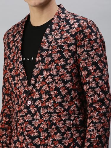 Image of SHOWOFFFF Men Floral Single Breasted Casual Blazer | Notched Lapel Full Sleeves Cotton Blazer for Mens | Slim Fit Regular Length Blazer for Men's
