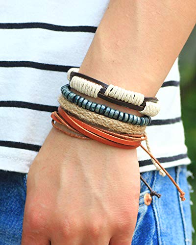 Image of Young & Forever Multi-Layer Leather Bracelet for Men | Adjustable Handmade Wrap Bracelet with Beads, Anchor, Evil Eye, Feather & Boho Charms | Vintage Punk Casual Wristband Gift for Men & Boys