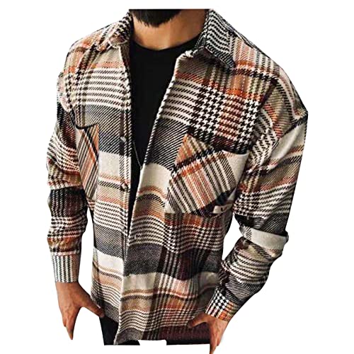 Duohropke Flannel Shirts Men's Shirt Long Sleeve Checked Casual Shirt Lumberjack Shirts Long Sleeves Regular Fit Work Shirt Checked Shirt Jacket Shirt Winter Jacket Coat, yellow, M