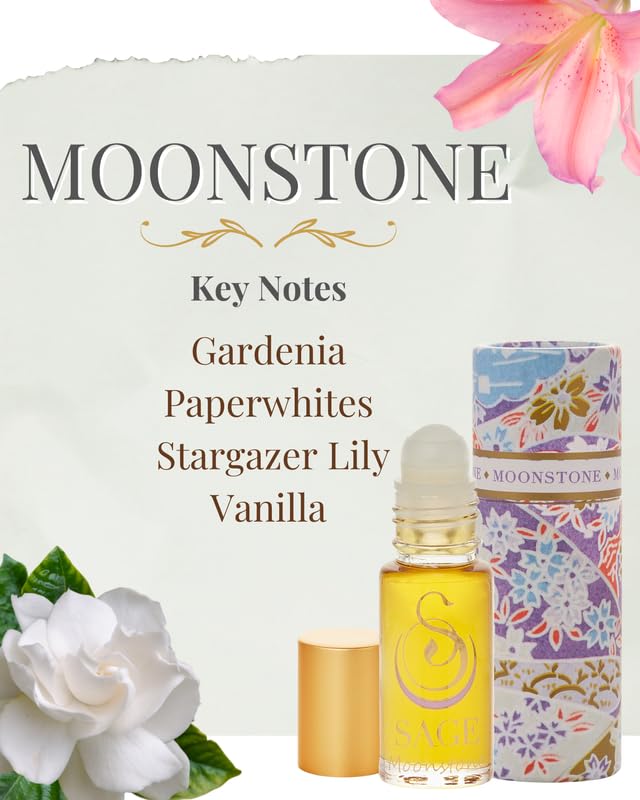 The Sage Lifestyle Moonstone Roll On, Oil, Gardenia, Lily, Vanilla Musk, Egyptian Musk, Perfume for Women, Long Lasting, Floral Fragrance, Artisan, Parfum, 1/8 oz, Travel Size, Mini Perfume for Women - Image 2
