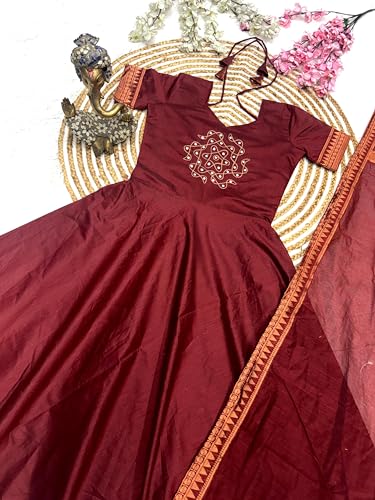 Image of Anarkali Suit Set with Embroidered Yoke, Dupatta and Churidar, Traditional Indian Ethnic Wear for Women