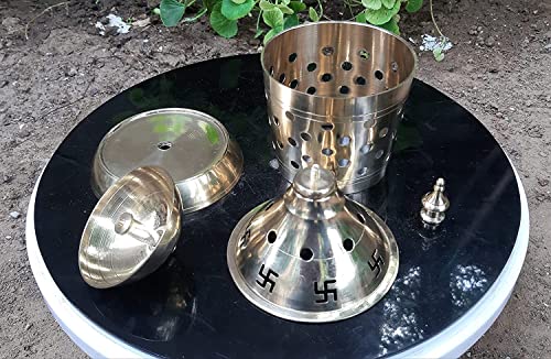 Image of Brass Akhand Diya with Jyoti Diya Cover Divi Oil Lamp for Temple Spiritual Oil Wick Lamp (Small)