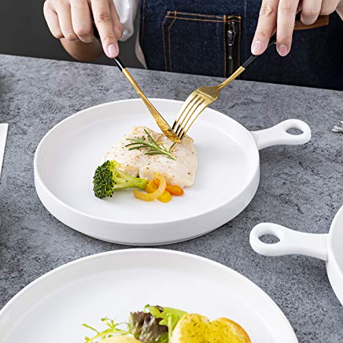 Bruntmor 11 Inch Ceramic Dinner Plate - Set Of 4, Ceramic Dish Set For Pasta Salad, Dinnerware Set, Appetizer Plates, Serving Plates With Handle - White #TOP5