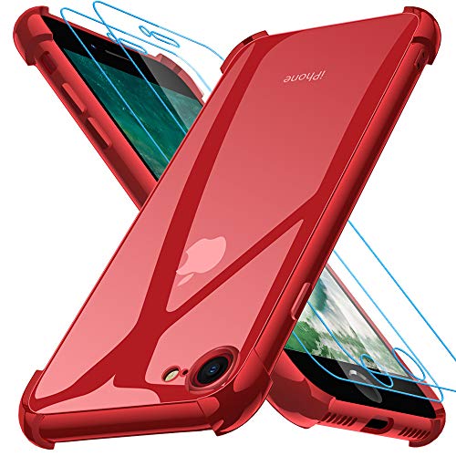 Joyguard iPhone SE 2020 Case with [2*Tempered Glass Screen Protector], iPhone SE Case 2020 Silicone iPhone 8 Case iPhone 7 Case ?Air Cushion? - Red (4.7")