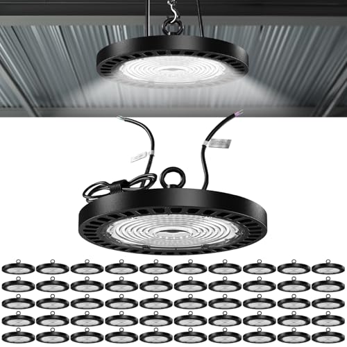 Sunco 50 Pack UFO LED High Bay Light, Lighting for Warehouse, 5000K Daylight, 150W, 21000 LM, 100-277V, Dimmable 0-10V, IP65 Waterproof, Super Bright, UL