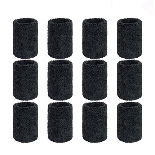 Serre-Poignets Bracelets,6 Paires Absorbants Poignet Bandeau Coton Sport Sweatband Eponge Poignet pour Uomini Donne Badminton Tennis Football Basketball Running Gym Fitness 8 * 8 CM Noir Cover