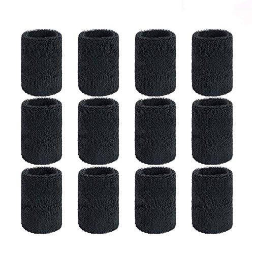 Rmeet Polsino di Sport,6 Paia Assorbente Polso Cotone Elastico Portafoglio da Polso Sport Braccialetto per Unisex Donna Uomo Badminton Tennis Calcio Basket Running Fitness Fitness 8 * 8 CM Nero