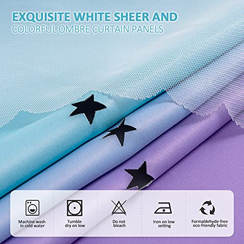 Image of Stiio 2 Panels Star Cutout Blackout Curtains, W52 x L95 inches Blue Purple | Light Blocking; Window Treatment with Sheer Grommet Window Drapes; 2 in 1 Curtain for Girls Kids Bedroom Living Room